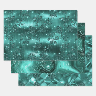 Türkis Glam Glitter Funkeln Muster Geschenkpapier Set