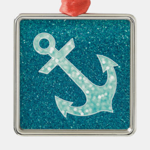 Türkis-Glitter und Aqua Bokeh Anker Ornament Aus Metall