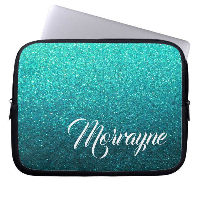 Türkis Glitzer Glam Ombre Glitzern Extravaganter N Laptopschutzhülle (Vorderseite)