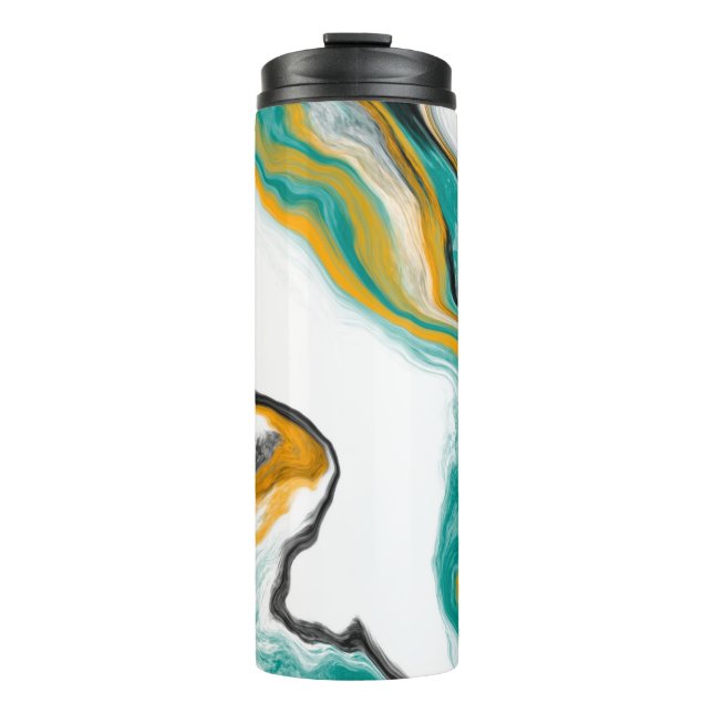 Türkis, Gold, Aquamarin, weißes Marmorfliesen Kuns Thermosbecher (Vorderseite)