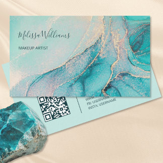 Türkis Gold Aquarell | QR-Code Visitenkarte