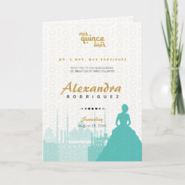Türkis & Gold Arabian Quinceñera Foto Einladung