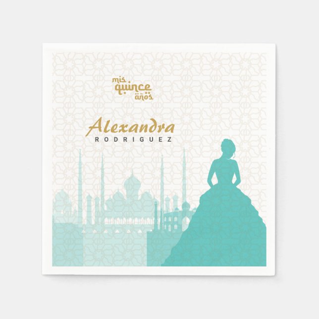 Türkis & Gold Arabian Quinceñera Serviette (Vorderseite)