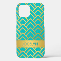 Türkis-Gold Art Deco Geometrische Personalisierte