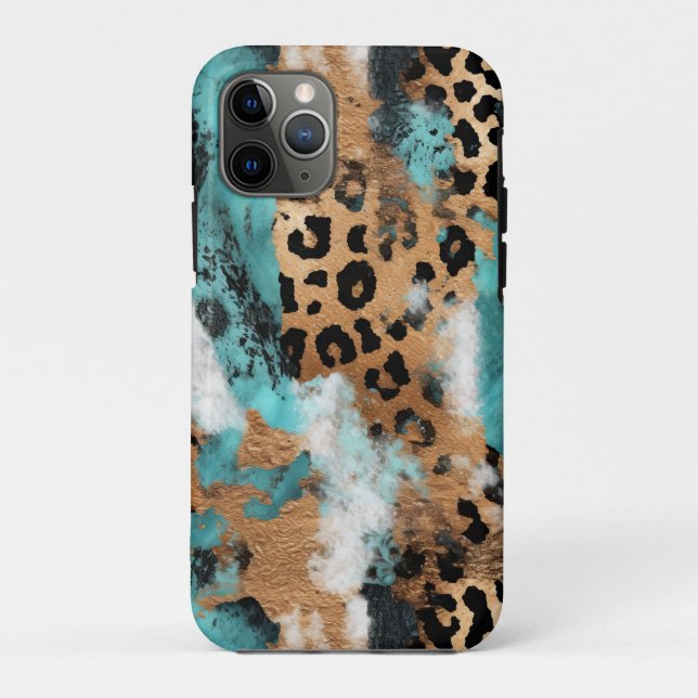 Türkis Gold Black Leopard Case-Mate iPhone Hülle (Rückseite)