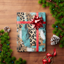 Türkis Gold Black Leopard Geschenkpapier