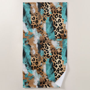 Türkis Gold Black Leopard Strandtuch