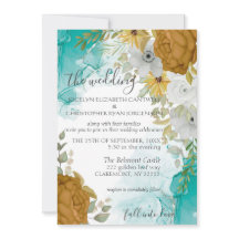 Türkis & Gold Chic Elegante Hochzeit Einladung
