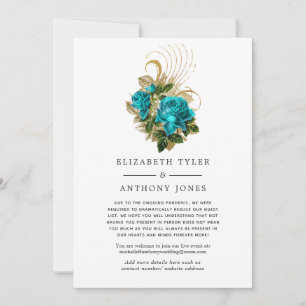 Türkis & Gold Floral Reduced Wedding Guest List Ankündigung