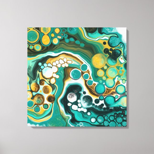 Türkis, Gold, Marmor Fluid Art Leinwanddruck (Vorderseite)