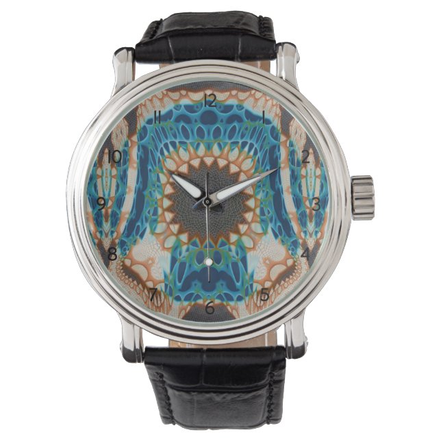 Türkis Gold Sun Southwestern Art Armbanduhr (Vorderseite)