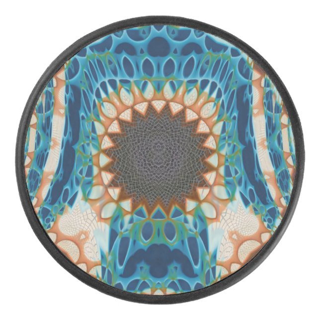 Türkis Gold Sun Southwestern Art Eishockey Puck (Vorderseite)