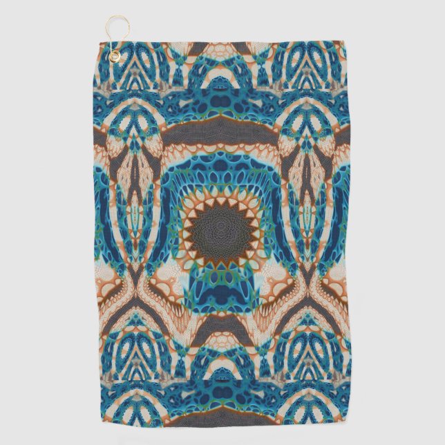 Türkis Gold Sun Southwestern Art Golfhandtuch (Vorderseite)