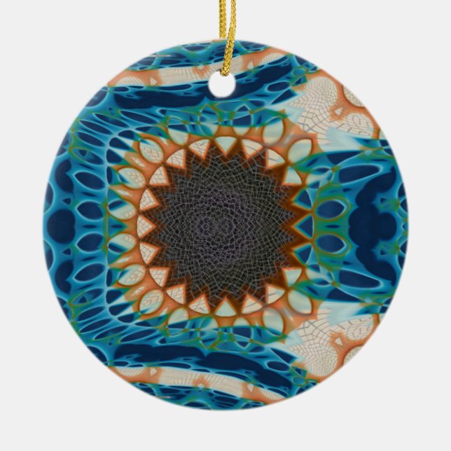 Türkis Gold Sun Southwestern Art Keramik Ornament (Vorne)