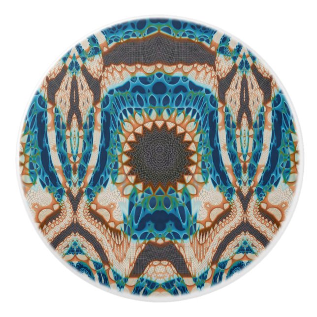Türkis Gold Sun Southwestern Art Keramikknauf (Vorderseite)