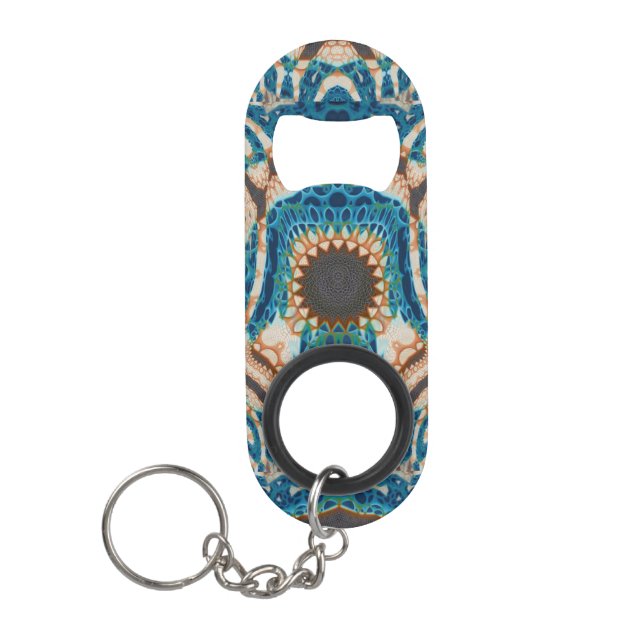 Türkis Gold Sun Southwestern Art Mini Flaschenöffner (Vorderseite)