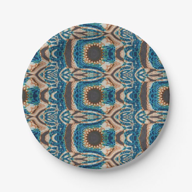 Türkis Gold Sun Southwestern Art Pappteller (Vorderseite)