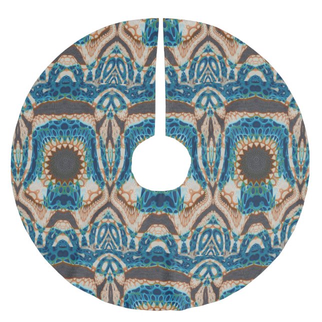 Türkis Gold Sun Southwestern Art Polyester Weihnachtsbaumdecke (Vorderseite)