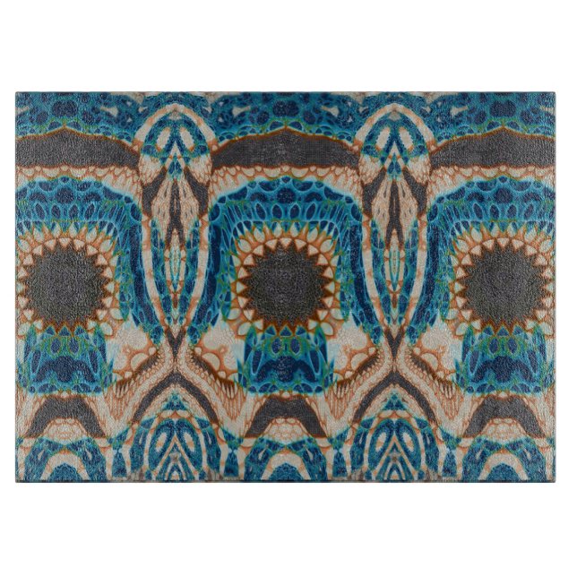 Türkis Gold Sun Southwestern Art Schneidebrett (Vorderseite)