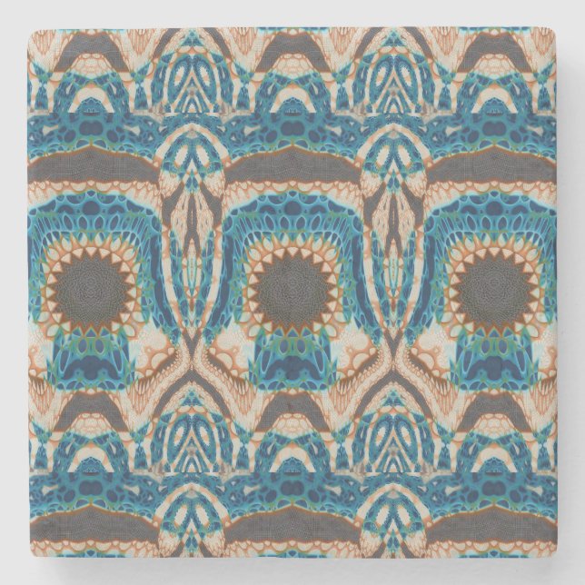 Türkis Gold Sun Southwestern Art Steinuntersetzer (Vorderseite)