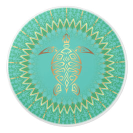 Türkis Gold Turtle Animal Mandala Nautic Keramikknauf