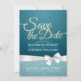 Türkis Gold & White Ribbon Script Save the Date