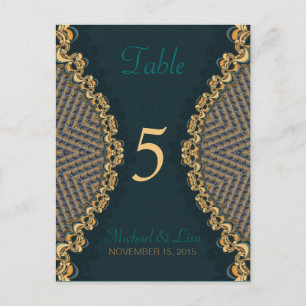 Türkis+Goldene Hochzeitstisch Nummer & Speisekarte Postkarte