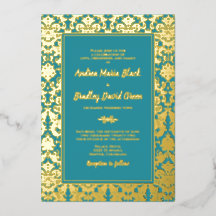 Türkis Goldfolie Damast Hochzeit