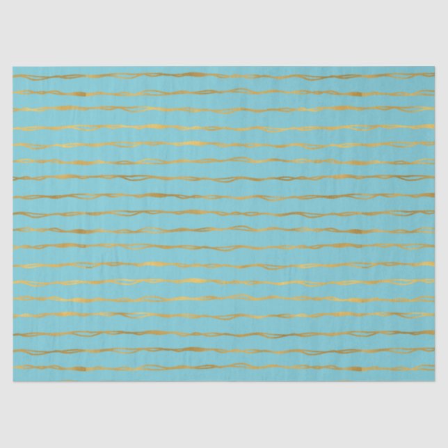 Türkis-Goldzauber-Streifen Seidenpapier (Vorderseite)