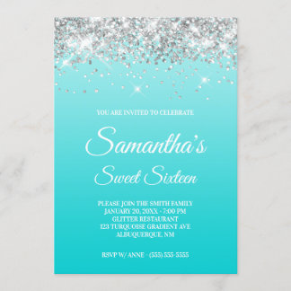 Türkis Gradient Silver Glitzer 16 . Geburtstag Einladung
