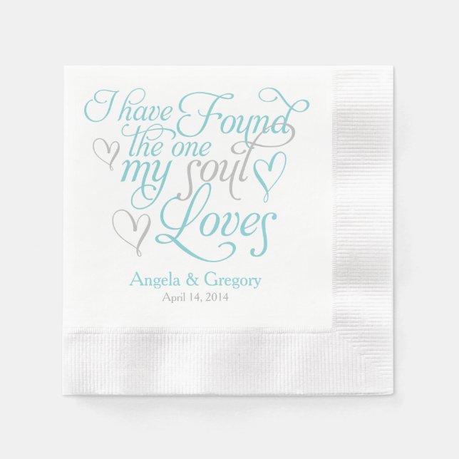 Türkis Grau meine Soul Lieben Herz Hochzeit Serviette (Vorderseite)
