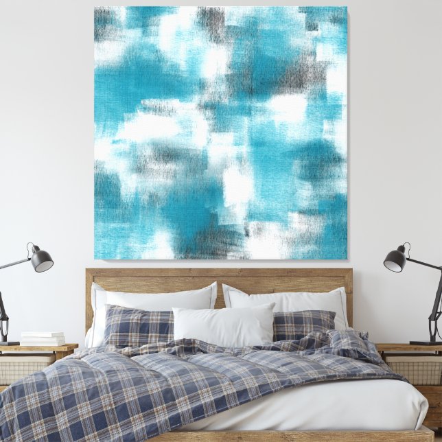 Türkis Grau Weiß Abstrakt Leinwanddruck (Insitu (Schlafzimmer))