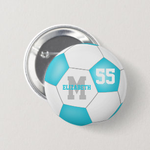 Türkis-Graumädchen-Fußball personalisiert Button