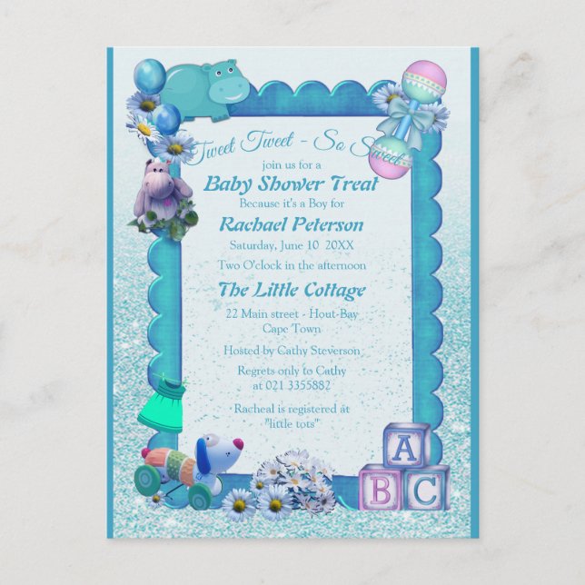 Türkis Green Blue Baby Dusche Postkarte (Vorderseite)