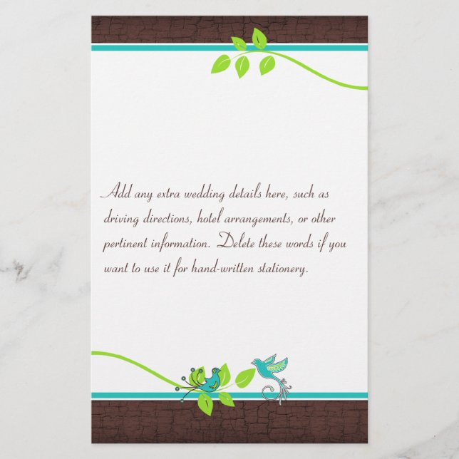 Türkis Green Brown Love Birds Stationierung Briefpapier (Vorderseite)