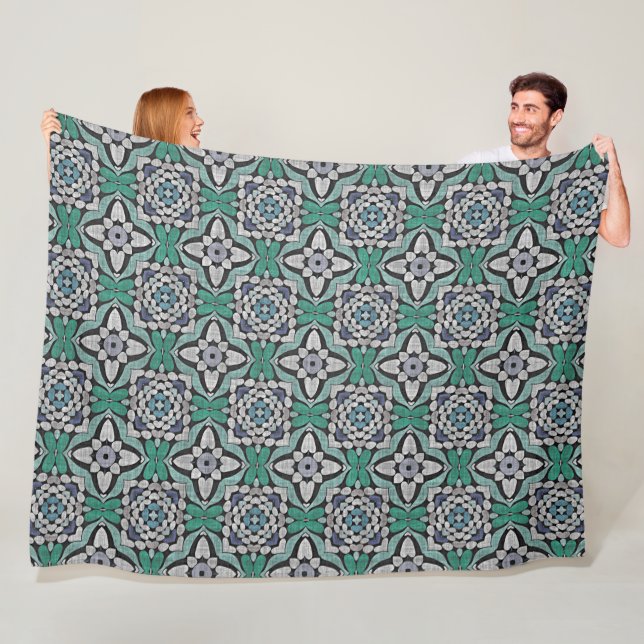 Türkis Grün Aquamarin Blau Angesagt Bohemisch Bali Fleecedecke (Beispiel)