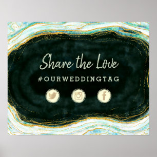 Türkis Grün & Gold Share the Love Hochzeitsschild Poster