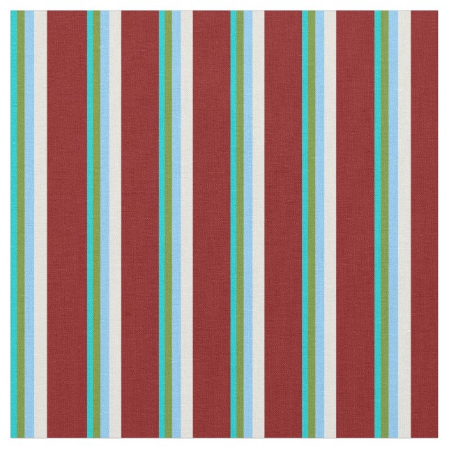 Türkis, Grün, Light Sky Blue, Beige & Maroon Stoff (Nahaufnahme)