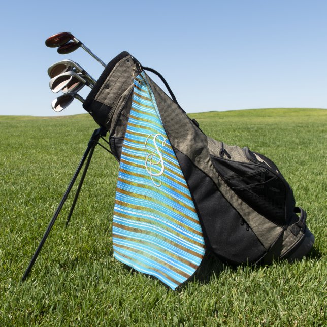 Türkis, Grün und Weiß Streifen  Golfhandtuch (Gras)