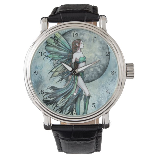 Türkis Grüne Märchen Fantasie Kunst Armbanduhr (Vorderseite)