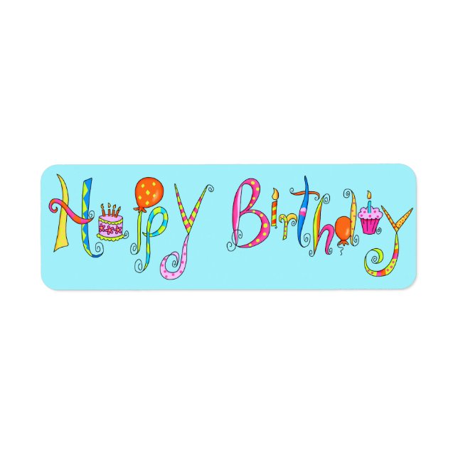 Türkis Happy Birthday Address Label Aufkleber (Vorne)