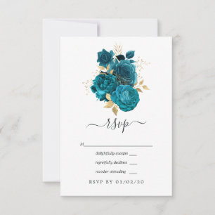 Türkis - Hochzeit mit Aquamarinen und goldenen Blu RSVP Karte