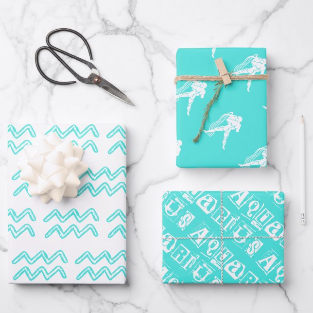 Türkis Horoskop Star Geburt Aquarius Geschenkpapier Set (Vorderseite)
