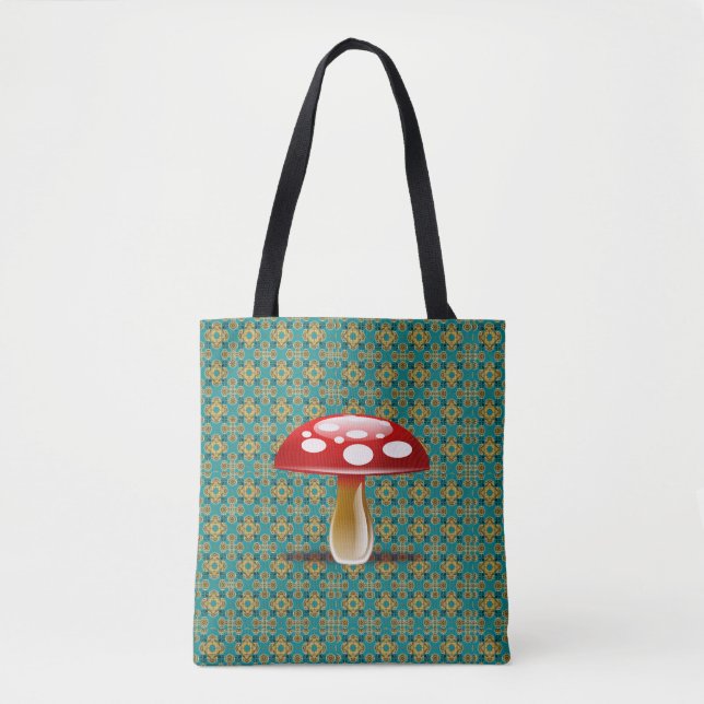 Türkis-Kaleidoskop und rote Pilz-Taschen-Tasche Tasche (Vorderseite)
