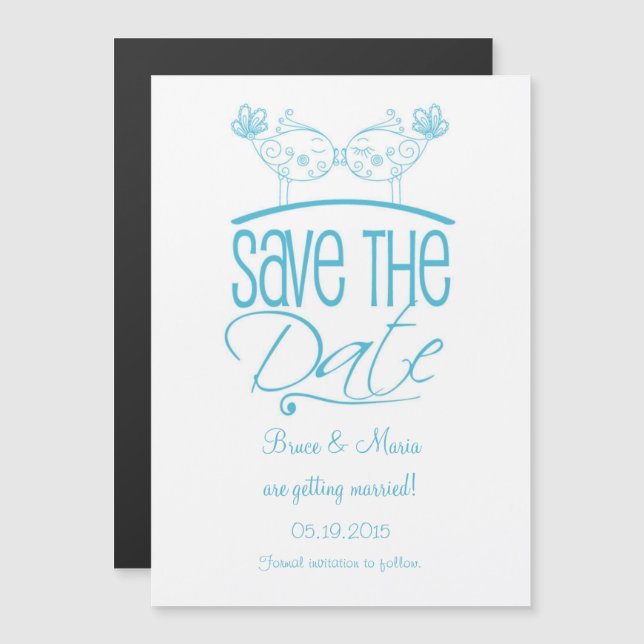 Türkis Kissing Birds Magnetic Save the Date Magneteinladung (Vorne/Hinten)