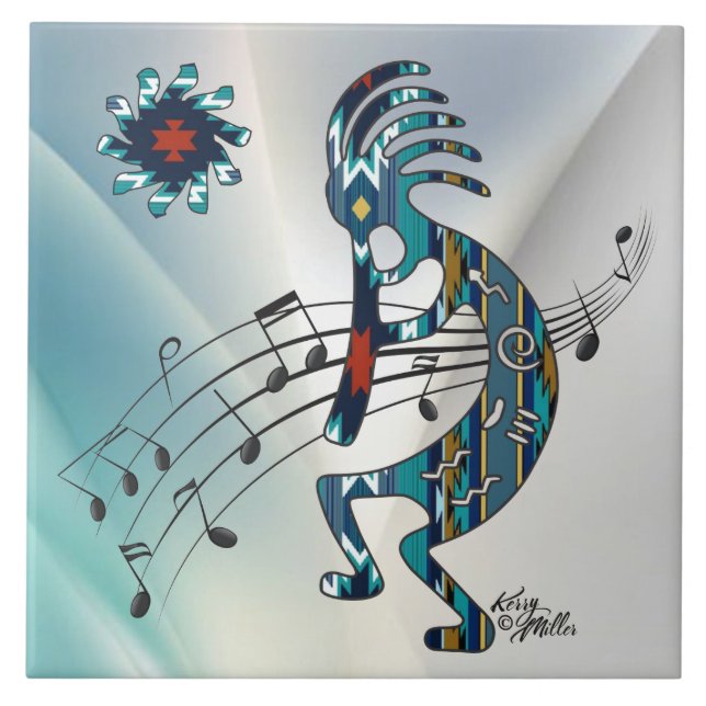 Türkis Kokopelli Keramik Tile Fliese (Vorderseite)