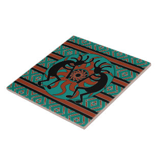 Türkis Kokopelli Stammes- Sun Südwesten Fliese
