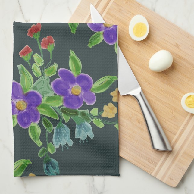 Türkis Künstlerisch Floral Geschirrtuch (Viertel Falte)