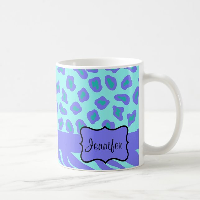Türkis & Lavender Zebra & Cheetah individuell Kaffeetasse (Rechts)