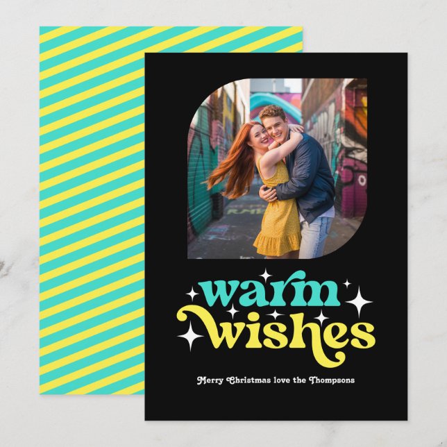 Türkis & Lemon Modern Retro Weihnachten Foto (Vorne/Hinten)